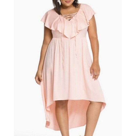 NWT Torrid Peach Hi Lo Ruffle Flounce Lace Up Neck Maxi Dress Size 20 - Picture 1 of 3